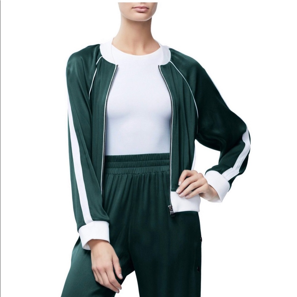 Good American Satin Bomber in Emerald